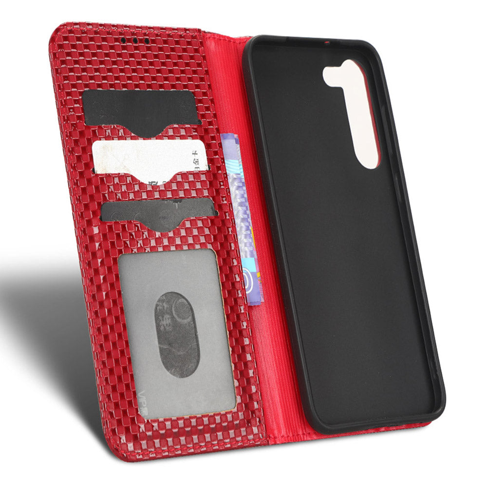 For Samsung Galaxy S23 Magnetic Auto-absorbed Stand Case Grid Texture PU Leather Phone Wallet Cover For Samsung Galaxy S23 Magnetic Auto-absorbed Stand Case Grid Texture PU Leather Phone Wallet Cover